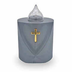 AROBA LED grave candle memorial light – flickering effect like a real candle – long burning time up to 120 days – reusable cemetery candle remembrance candle eternal candle – SILVER – HOLY CROSS