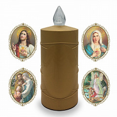 AROBA LED grave candle memorial light – flickering effect like a real candle – long burning time up to 120 days – reusable cemetery candle remembrance candle eternal candle – GOLD – MIXED SAINTS Sticker Set