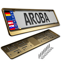 2x premium okvir registrskih tablic, ZLATO NERJAVEČE JEKLO za NEMČIJO in EU (registrske tablice velikosti 520mm x 110mm) – avtomobilski nosilec registrske tablice, pritrdilni okvir, okvir tablice, INOX, V2A
