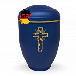 Handgefertigte Mattblaue Metallurne mit goldener Kreuz-Gravur – 4,5 L Volumen für Menschliche Asche – Christliche Gedenkurne mit Aschekapsel-Einsatz – Symbol für Glauben, Trost & Ewigkeit
