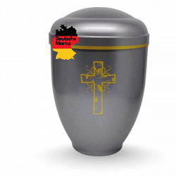 Handgefertigte Metallurne in Mattsilber mit goldener Kreuz Gravur – 4,5 L Volumen für Menschliche Asche – Christliche Gedenkurne mit Aschekapsel-Einsatz – Schlicht, würdevoll & hochwertig