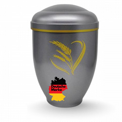 Handgefertigte Metallurne in Mattsilber mit goldener Aähren Gravur – 4,5 L für Menschliche Asche – Gedenkurne mit Aschekapsel-Einsatz – Symbol für Freiheit, Seelenfrieden & Würde