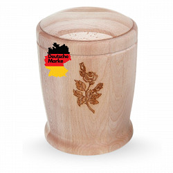 Handgefertigte Mini-Urne aus Buchenholz mit Rosen-Gravur – Zylindrische Erinnerungsurne – 10 cm hoch – Gedenkurne – Kleine Urne für Teilasche, Tierasche oder Andenken – Natürlich & stilvoll verarbeitet