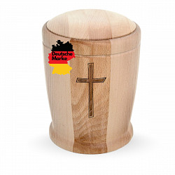 Handgefertigte Mini-Urne aus Buchenholz mit Kreuz-Gravur – Erinnerungsurne – 10 cm hoch – Gedenkurne – Kleine Urne für Teilasche, Tierasche oder Erinnerungsstücke – Symbol für Glaube, Trost & Erinnerung
