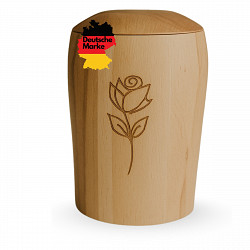 Handgefertigte Mini-Urne aus Buchenholz mit Rosen-Gravur – Erinnerungsurne – 10 cm hoch – Gedenkurne – Kleine Urne für Teilasche, Tierasche oder Erinnerungsstücke – Symbol für Liebe, Erinnerung & Würde