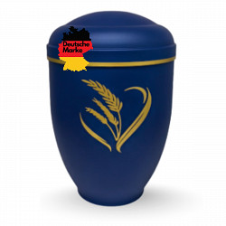 Handgefertigte tiefblaue Metallurne mit goldener Ähren-Gravur – 4,5 L Volumen für Menschliche Asche – Gedenkurne mit Aschekapsel-Einsatz – Symbol für Ernte, Leben & Erinnerung