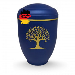 Handgefertigte tiefblaue Metallurne mit goldener Lebensbaum-Gravur – 4,5 L Volumen für Menschliche Asche – Gedenkurne mit Aschekapsel-Einsatz – Symbol für Ewigkeit, Wurzeln & Erinnerung