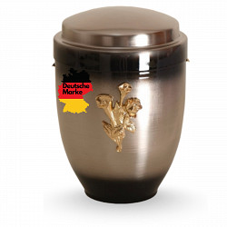 Handcrafted Silver-Anthracite Metal Urn with Gold-Plated Rose – 4.5L Memorial Urn for Adult Ashes with Ash Capsule Insert – Classic, Elegant & Dignified