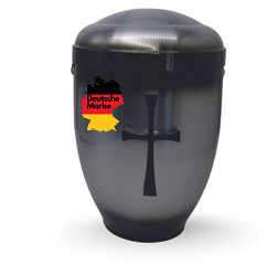 Handgefertigte Urne aus silber-anthrazitfarbenem Metall mit schwarzem Kreuz – 4,5 L für Menschliche Asche – Gedenkurne mit Aschekapsel-Einsatz – Zeitlos, hygienisch & würdevoll