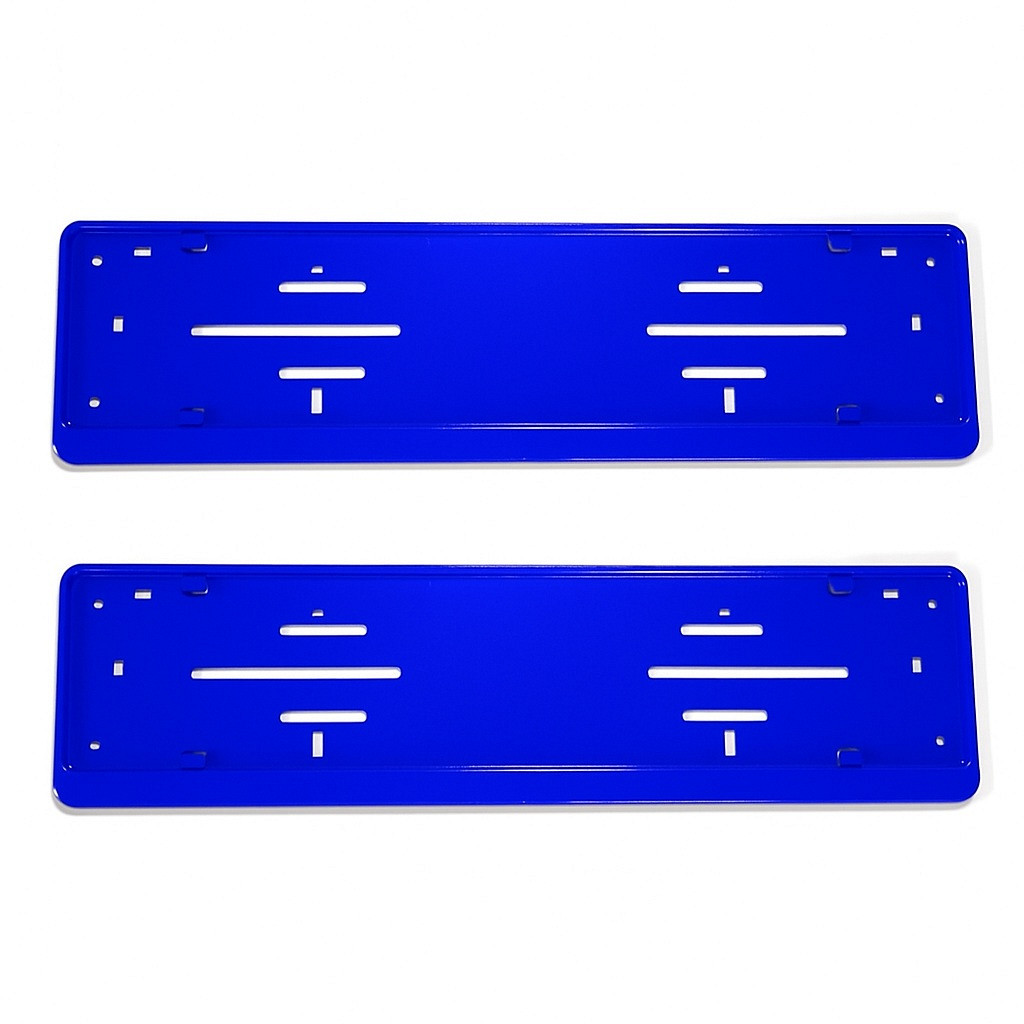 2x Kennzeichenhalter Stahl BLAU Pulverbeschichtet für DEUTSCHLAND und EU (Kennzeichen der Größe 520mm x 110mm) Nummernschildhalter Kennzeichenhalterung Kennzeichenrahmen