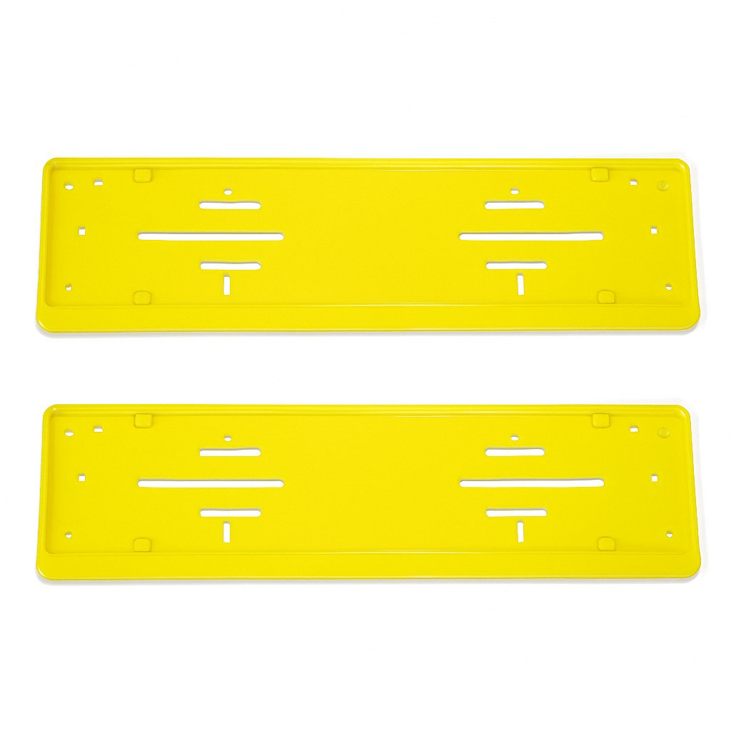 2x Kennzeichenhalter Stahl GELB Pulverbeschichtet für DEUTSCHLAND und EU (Kennzeichen der Größe 520mm x 110mm) Nummernschildhalter Kennzeichenhalterung Kennzeichenrahmen