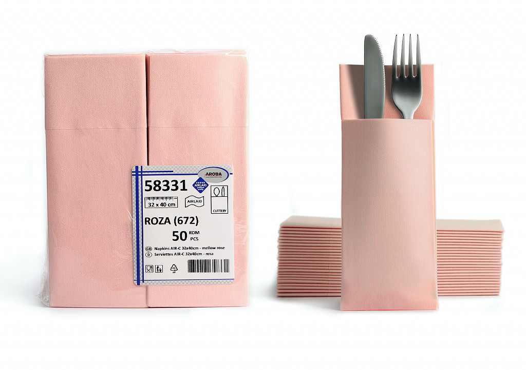AROBA 250x Airlaid Besteckservietten (Rosa, 32x40 cm) - Hochwertige Serviettentaschen - Fertig gefaltete Bestecktaschen - Stoffähnliche Airlaidservietten