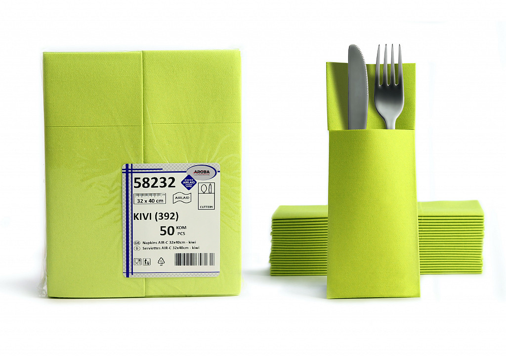 AROBA 600x Airlaid Besteckservietten (Grün Kiwi, 32x40 cm) - Hochwertige Serviettentaschen - Fertig gefaltete Bestecktaschen - Stoffähnliche Airlaidservietten