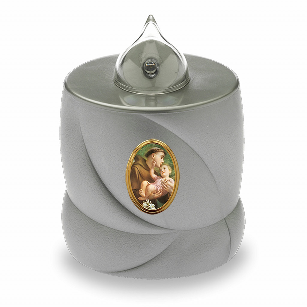 AROBA LED Grabkerze Trauerlicht - Flackereffekt wie echte Kerze - lange Brenndauer bis 200 Tage - wiederverwendbar Friedhofskerze Gedenkkerze Dauerkerze - silber Heiliger Antonius AROBA LED Grabkerze Trauerlicht - Flackereffekt wie echte Kerze - lange Brenndauer bis 200 Tage - wiederverwendbar Friedhofskerze Gedenkkerze Dauerkerze - silber Heiliger Antonius