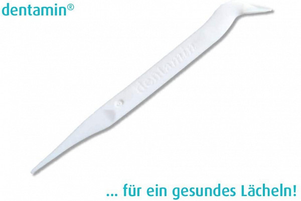100 dentamin zobotrebcev v vrečki – posamezno higiensko oviti – 100 zobotrebcev s kavljem – bela – original dentamin