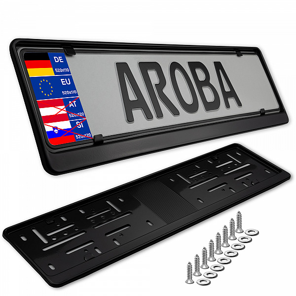 2x Kennzeichenhalter Stahl SCHWARZ Pulverbeschichtet für DEUTSCHLAND und EU (Kennzeichen der Größe 520mm x 110mm) Nummernschildhalter Kennzeichenhalterung Kennzeichenrahmen