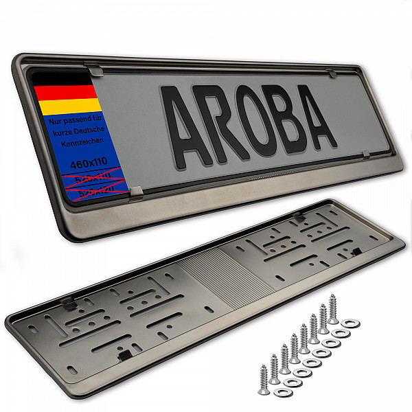 2x Premium Brushed 100% Stainless Steel License Plate Frame Fine Brushed Surface for German Short Plates (LICENSE PLATE SIZE 460MM X 110MM)