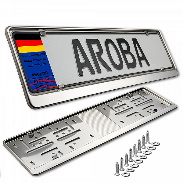 2x Premium 100% Stainless Steel License Plate Frame High Shine Polished for German Short Plates (LICENSE PLATE SIZE 460MM X 110MM)
