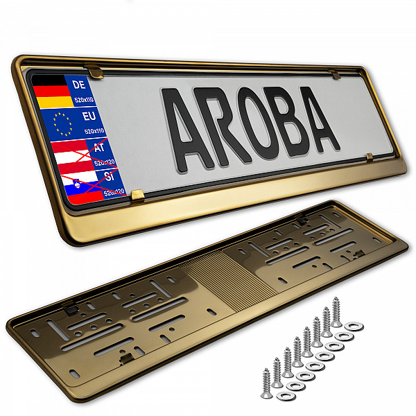 2x Premium Gold 100% Stainless Steel License Plate Frame High Shine Polished for German and EU (LICENSE PLATE SIZE 520MM X 110MM)