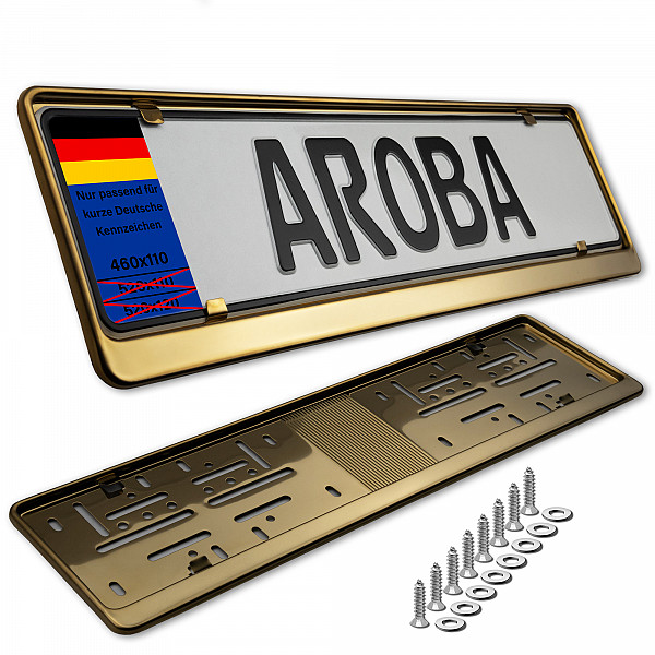 2x Premium Gold 100% Stainless Steel License Plate Frame High Shine Polished for German Short Plates (LICENSE PLATE SIZE 460MM X 110MM)
