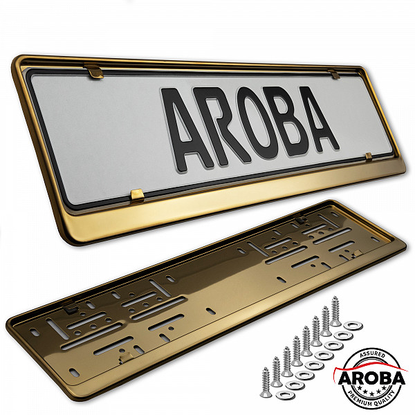 2x Premium Gold 100% Stainless Steel License Plate Frame High Shine Polished for German and EU (LICENSE PLATE SIZE 520MM X 110MM)