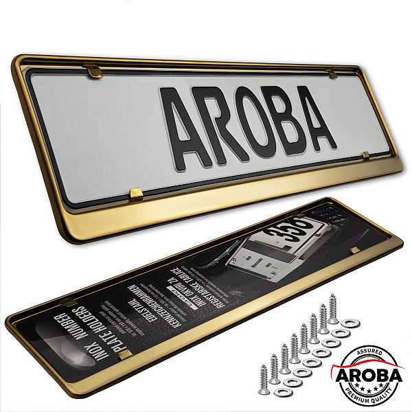 2x Premium Gold 100% Stainless Steel License Plate Frame High Shine Polished for German and EU (LICENSE PLATE SIZE 520MM X 110MM)