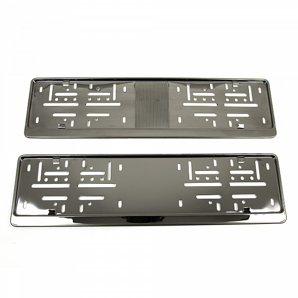 2x Premium Auto Kennzeichenhalter 100% EDELSTAHL GRAPHITE poliert (Dark Mirror) für DEUTSCHLAND und EU (Kennzeichen der Größe 520mm x 110mm) Nummernschildhalter Kennzeichenhalterung Kennzeichenrahmen INOX Rostfreier Stahl V2A