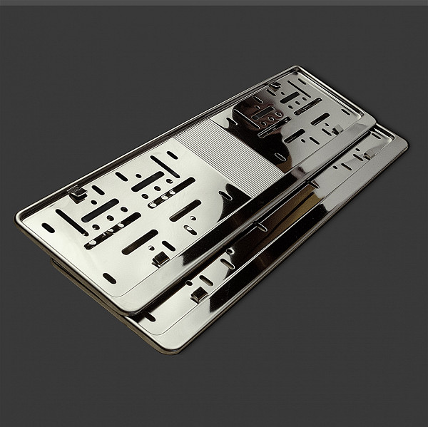 2x Premium 100% Stainless Steel License Plate Frame High Shine Polished for German Short Plates (LICENSE PLATE SIZE 460MM X 110MM)