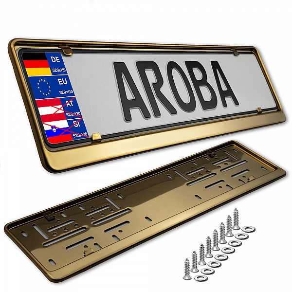 2x Premium Gold 100% Stainless Steel License Plate Frame High Shine Polished for German and EU (LICENSE PLATE SIZE 520MM X 110MM)