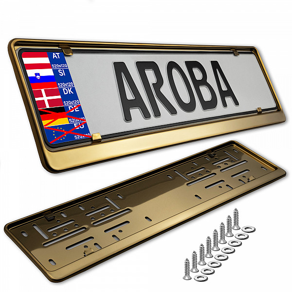 2x Premium Gold 100% Stainless Steel License Plate Frame High Shine Polished for Austria, Slowenia, Denmark, Hungary (LICENSE PLATE SIZE 520MM X 120MM)