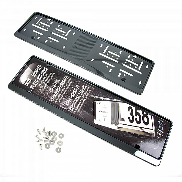 2x Premium Black Chrome 100% Stainless Steel License Plate Frame High Shine Polished for Austria, Slowenia, Denmark, Hungary (LICENSE PLATE SIZE 520MM X 120MM)
