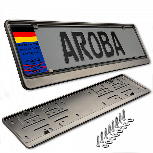 2x Premium Brushed 100% Stainless Steel License Plate Frame Fine Brushed Surface for German Short Plates (LICENSE PLATE SIZE 460MM X 110MM)