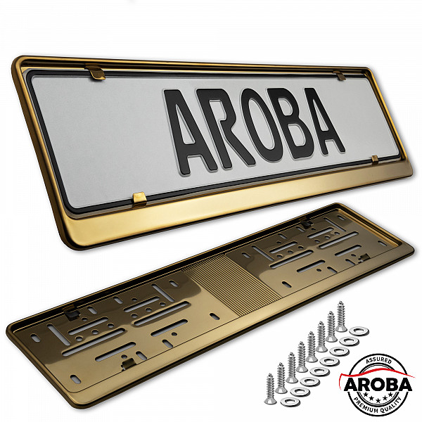 2x Premium Gold 100% Stainless Steel License Plate Frame High Shine Polished for German and EU (LICENSE PLATE SIZE 520MM X 110MM)