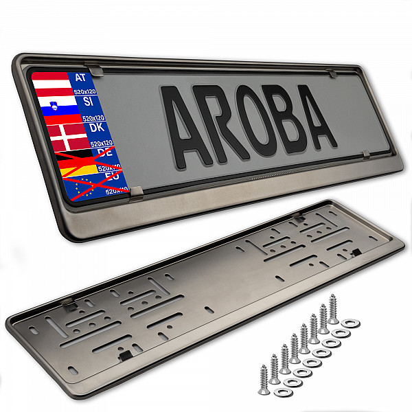 2x Premium Brushed 100% Stainless Steel License Plate Frame Fine Brushed Surface for Austria, Slowenia, Denmark, Hungary (LICENSE PLATE SIZE 520MM X 120MM)