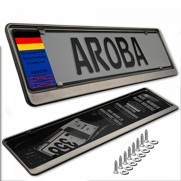 2x Premium Brushed 100% Stainless Steel License Plate Frame Fine Brushed Surface for German Short Plates (LICENSE PLATE SIZE 460MM X 110MM)