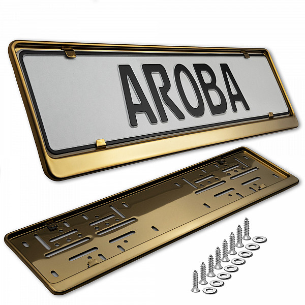 2x Premium Gold 100% Stainless Steel License Plate Frame High Shine Polished for German and EU (LICENSE PLATE SIZE 520MM X 110MM)