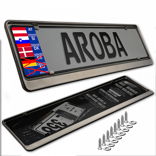 2x Premium Brushed 100% Stainless Steel License Plate Frame Fine Brushed Surface for Austria, Slowenia, Denmark, Hungary (LICENSE PLATE SIZE 520MM X 120MM)