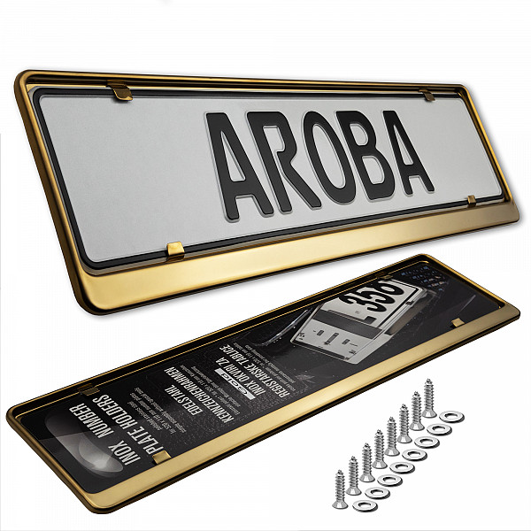 2x Premium Gold 100% Stainless Steel License Plate Frame High Shine Polished for German and EU (LICENSE PLATE SIZE 520MM X 110MM)