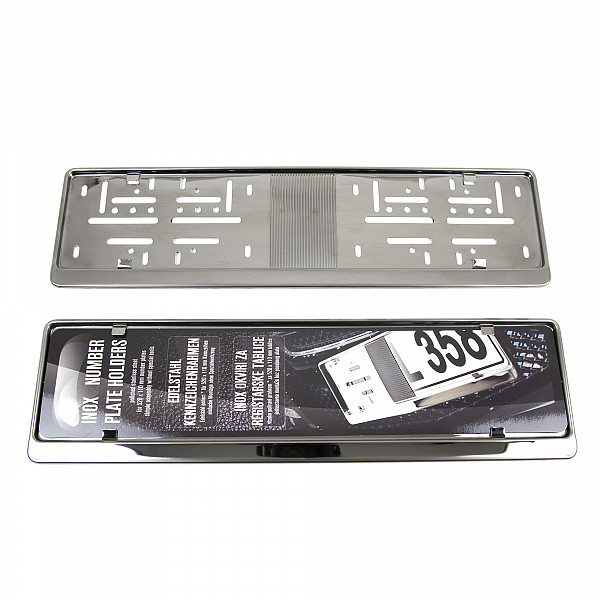 2x Premium Auto Kennzeichenhalter 100% EDELSTAHL GRAPHITE poliert (Dark Mirror) für DEUTSCHLAND und EU (Kennzeichen der Größe 520mm x 110mm) Nummernschildhalter Kennzeichenhalterung Kennzeichenrahmen INOX Rostfreier Stahl V2A