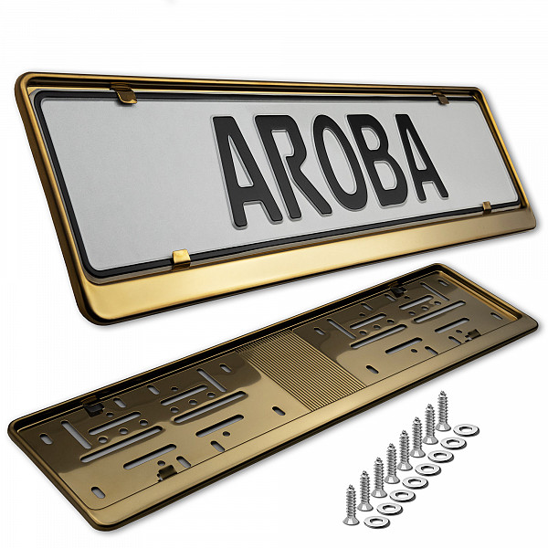 2x Premium Gold 100% Stainless Steel License Plate Frame High Shine Polished for German and EU (LICENSE PLATE SIZE 520MM X 110MM)