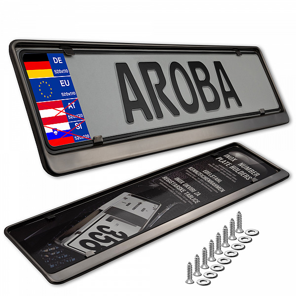 2x Premium Auto Kennzeichenhalter 100% EDELSTAHL GRAPHITE poliert (Dark Mirror) für DEUTSCHLAND und EU (Kennzeichen der Größe 520mm x 110mm) Nummernschildhalter Kennzeichenhalterung Kennzeichenrahmen INOX Rostfreier Stahl V2A