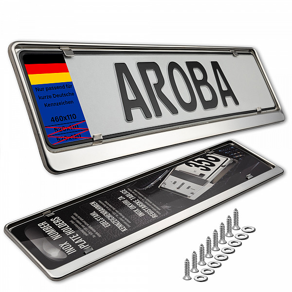 2x Premium 100% Stainless Steel License Plate Frame High Shine Polished for German Short Plates (LICENSE PLATE SIZE 460MM X 110MM)