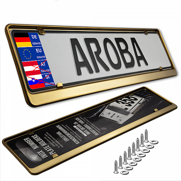 2x Premium Gold 100% Stainless Steel License Plate Frame High Shine Polished for German and EU (LICENSE PLATE SIZE 520MM X 110MM)
