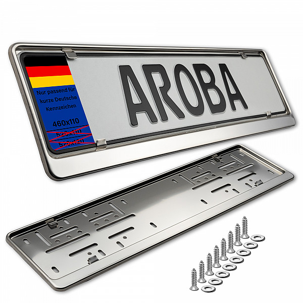 2x Premium 100% Stainless Steel License Plate Frame High Shine Polished for German Short Plates (LICENSE PLATE SIZE 460MM X 110MM)