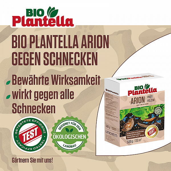 Arion Schneckenkorn BIO PLANTELLA – Natürliches Schneckenmittel wirkt gezielt gegen Nacktschnecken | 1 kg Blaugranulat mit Langzeitwirkung – Regenfest & Haustierfreundlich