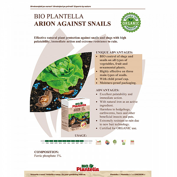 Arion Schneckenkorn BIO PLANTELLA – Natürliches Schneckenmittel wirkt gezielt gegen Nacktschnecken | 1 kg Blaugranulat mit Langzeitwirkung – Regenfest & Haustierfreundlich