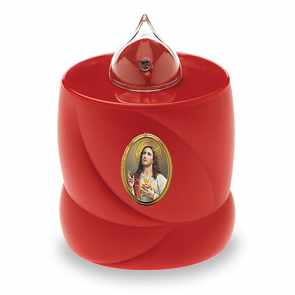 AROBA 2x LED grave candle memorial light – flickering effect like a real candle – long burning time up to 200 days – reusable cemetery candle remembrance candle eternal candle – RED – JESUS