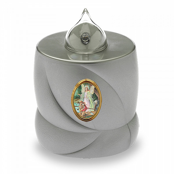 AROBA 2x LED Grabkerze Trauerlicht - Flackereffekt wie echte Kerze - lange Brenndauer bis 200 Tage - wiederverwendbar Friedhofskerze Gedenkkerze Dauerkerze - silber Heiliger Engel