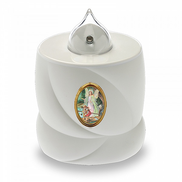 AROBA 2x LED Grabkerze Trauerlicht - Flackereffekt wie echte Kerze - lange Brenndauer bis 200 Tage - wiederverwendbar Friedhofskerze Gedenkkerze Dauerkerze - weiß Heiliger Engel