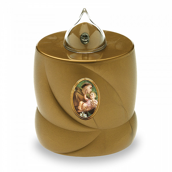 AROBA 2x LED grave candle memorial light – flickering effect like a real candle – long burning time up to 200 days – reusable cemetery candle remembrance candle eternal candle – GOLD – SAINT ANTHONY